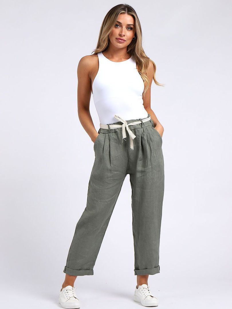 Marcella Linen Trousers Khaki 10-14 image 0